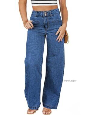 Plus Size High Waisted Wide Leg Jeans Stretch Tummy Control Pants